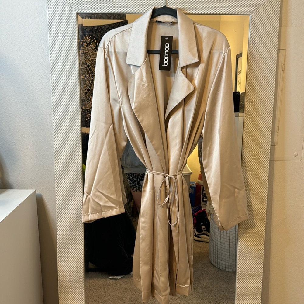 Boohoo satin belted blazer dress